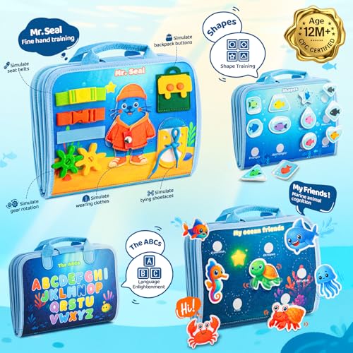 Busy Board Montessori Toys for Toddlers 1-3 Busy Book Sensory Toys for Girls Boys,Airplane Travel Activity Book Toy for 1 2 3 Year Old Birthday Gift,Fine Educational Preschool Learning Toy