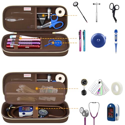 BOVKE Stethoscope Case for 3M Littmann Classic III Monitoring, Lightweight II S.E, Cardiology IV Diagnostic, MDF Acoustica Stethoscopes, Extra Room for Nurse Essentials and Medical Supplies, Brown - color: Brown
