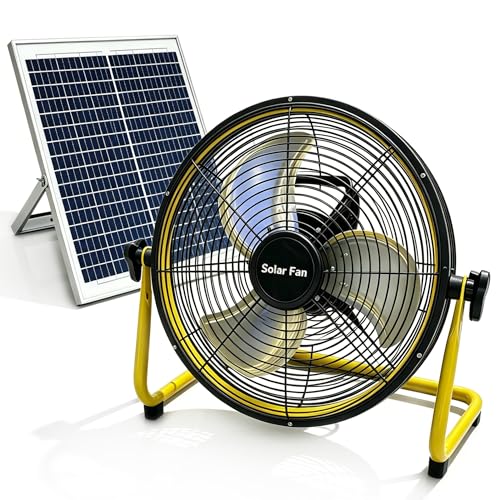 14 Inch Solar Powered Fan,360 Vertical Tilt Rechargeable Floor Fan,for Outside,Travel,Chicken Coop,Dog House,Shed,Greenhouse,Camping,Portable,Quiet