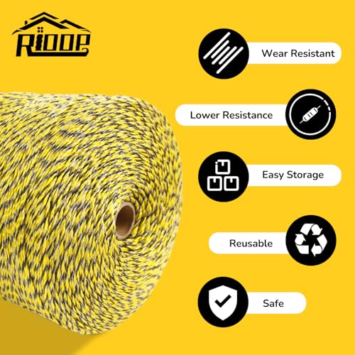 RIOOP Electric Fence Wire Polywire 3366 Feet/1026Meters | Portable Livestock Fencing, 6 Stainless Steel Strands for Reliable Conductivity, Rust Resistance, UV Resistant - size: 3366 Feet/1026Meters