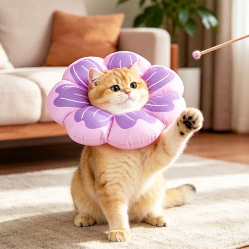 PUPTECK Cat Cone Collar, Soft Kitten Recovery Collar, Lightweight Anti-Bite Lick Elizabethan e Collar for Cats Puppy After Surgery, Purple M - color: Purple, size: M - Neck Up to 10.5"