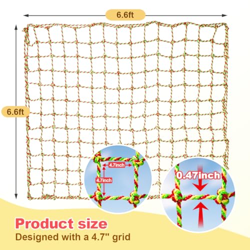 Climbing Net, 6.6ft X 6.6ft Polyester Climbing Cargo Net for Kids Outdoor, Heavy Duty Large Military Playground Equipment, Rope Ladder, Swingset, Indoor & Outdoor, Treehouse, Jungle Gyms - size: 6.6ft X 6.6ft