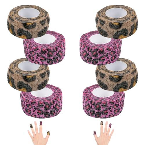 8 Pack Leopard Print Thimble Tape Set, Brown & Pink Self-Adhesive Finger Protection Wrap for Hand Sewing Custom Moldable Craft Guard with Tear-by-Hand Convenience - color: Leopard