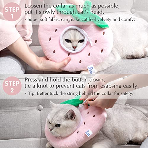 ANWA Adjustable Cat Cone Collar Soft, Cute Cat Donut Collar After Surgery, Kitten Recovery Cones to Stop Licking - color: Strawberry, size: Small