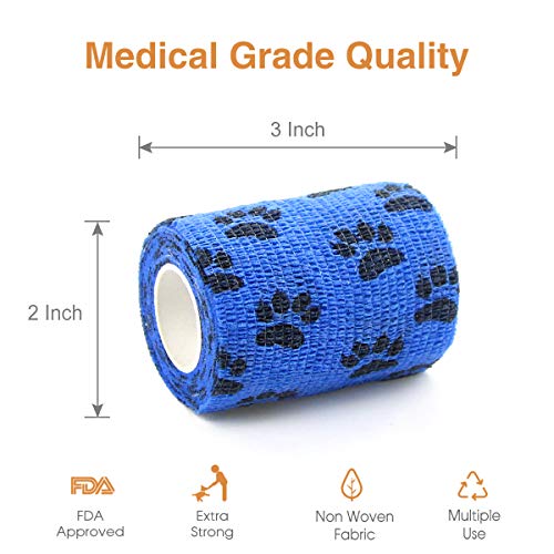 Vet Wrap Cohesive Bandages Bulk Self Adhesive Bandage Wrap Self Adherent Wrap Non-Woven for Dogs Pet Animals & Ankle Sprains & Swelling (3 Inch Blue Claw) - color: 3 Inch Blue Claw
