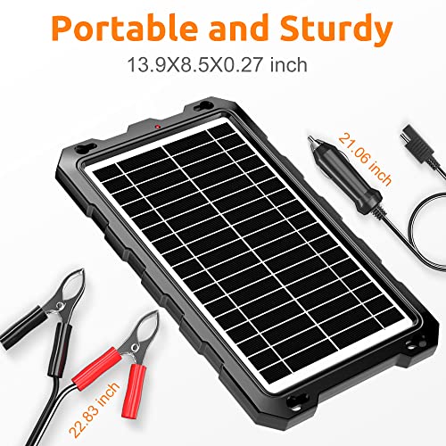 SUNAPEX 10W 12V Solar Car Battery Trickle Charger & Maintainer | Waterproof Portable Solar Panel Kit | Prevents Overcharging with Smart Controller | Fits 12V Batteries for Boats, RVs & More - size: 10W