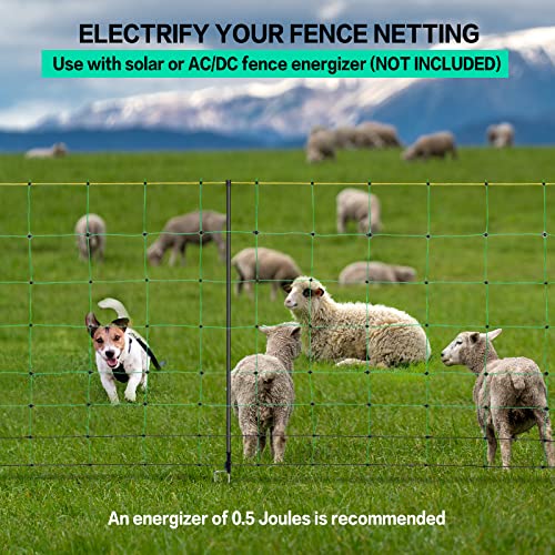 Electric Fence Netting, 49.6" H x 164' L, PE Net Fencing Kit with 14 Posts Double Spiked, Utility Portable Mesh for Sheep Goats Deer Hogs Dogs Lambs Used in Backyards Farms and Ranches, Green