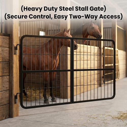 48"* 24" Horse Stall Gate, Heavy Duty Stall Guard for Horses, Alloy Steel Horse Gate with Double-Layer Grid & Galvanized Rustproof Coating, Adjustable Height for Tack Room - size: 48*24*0.8in