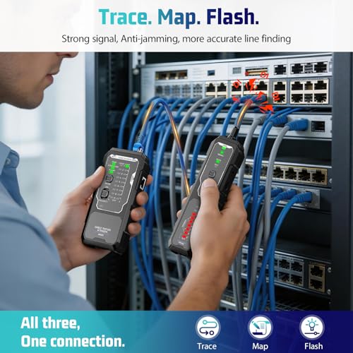 Network Cable Tester, RJ45 RJ11 Wire Tracer & Ethernet Tester, CAT5 CAT6 CAT6a CAT7 UTP STP, PoE NCV Crimp Test, 9-Wire Shield, Polarity, Line Finder for LAN Cable Maintenance