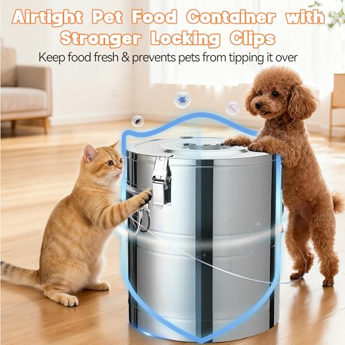 40lb Dog Food Storage Container, Airtight Stainless Steel | Extra Large Capacity, Rust-Proof, Moisture-Proof, Deters Pets from Opening & Stealing Food, Easy to Clean, Keeps Food Crispy - size: 40lb