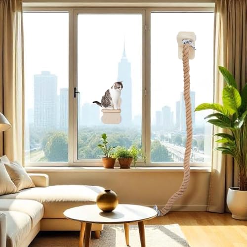 Weysat Cat Climbing Rope 2 Pcs Window Perch with 59.1 Inch Climbing Rope Wall Mounted Cat Tree Tower Toy with Scratching Post Kitten Ladder Jumping Platform Wall Steps for Playing and Rest