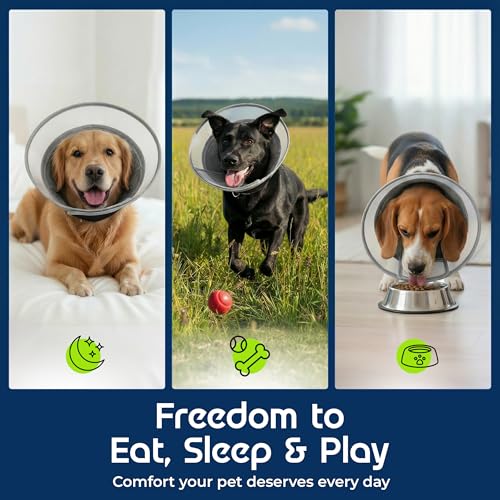 Premier Web Products Soft Dog Cone Collar To Stop Licking - Large Dog Cone, Adjustable and Reversible Design, Non-Woven Breathable Fabric, Elizabethan Recovery Collar after Surgery for Cat, Black