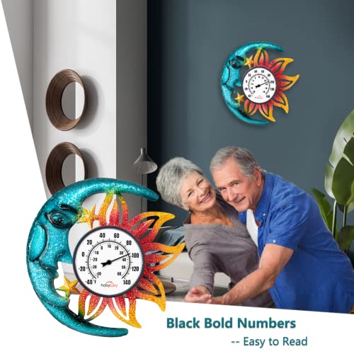 Indoor Outdoor Thermometer, Sun-Moon Wall-Mounted Thermometer | No Batteries Required, Decorative for Patio, Living Room, Garden Greenhouse, Wine Cellar - style: Sun-Moon-Shape