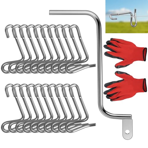 1/4" Fence Wire Tightener Kit, 20 Pcs 6mm Clips with Fence Tensioner Handle | Includes 20 Fence Clips and 1 Tightener Handle for Tensioning and Repairing Wire Fences on Farms, Gardens, Yards and Pastures
