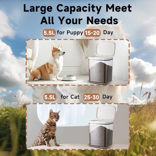 LivLab Mker Dog Food Storage Container 5 lbs Airtight Pet Food Storage Containers with Lids, Cat Food Container, BPA Free, Rice Container, Flour Dispenser(6 lbs), white | Airtight pop-lock lid helps protect dry pet food from moisture; clear BPA-free body