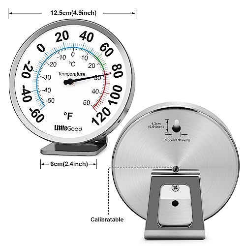 5” Indoor Outdoor Thermometer - Analog Thermometer gauges for Temperature Updated, Round Dial Metal Wall Thermometers Large Numbers for Home, Patio, Room, Greenhouse, Garage, Decorative