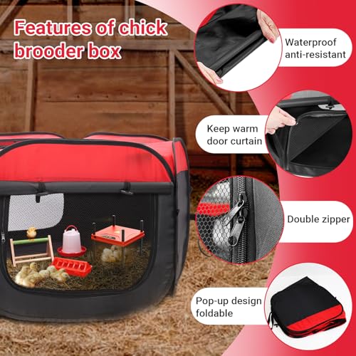 FAMIROSA Brooder Box for Chicks Starter Kit, Pop up and Breathable Chicken Brooders, Collapsible Brooding Box/Playpen with 10 x 10in Brooder Plate, Chicken Waterer, Feeder, Perch for Duck, Quail