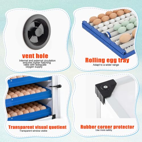 Vevitts 136 Eggs Automatic Egg Incubator with Auto Turner, Digital Temperature Humidity Control & Water Refill, Incubators for Hatching Eggs for Chicken Duck Goose Pigeon Eggs
