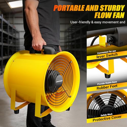 LDHTHOPI 12 Inch Blower Exhaust Fan, 3500CFM & 550W Portable Air Mover with 33ft Flexible Duct, Low-Noise Dust Extractor for Extraction and Ventilation, Yellow - color: Yellow-33