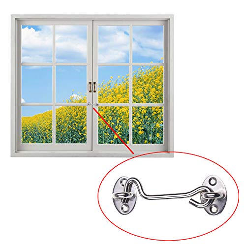Kare & Kind 4-Inch Hook and Eye Latch, Silver Door Latch, 1 Pack | Metal privacy hardware with 4 screws for gates, barn doors, cabinets, windows, sheds, bathrooms, RVs, and solid frames - style: 1-Silver