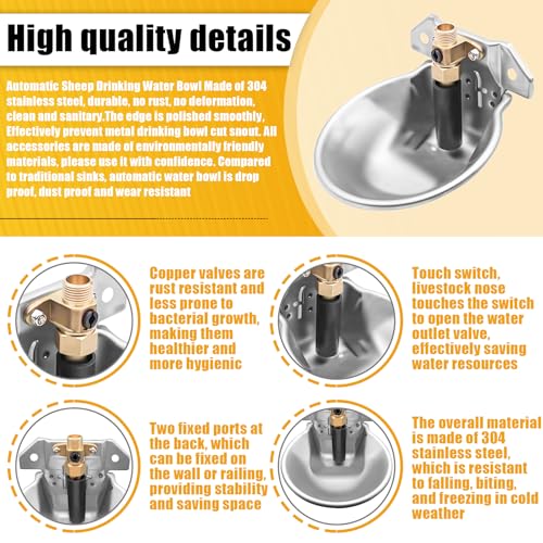 Automatic Animal Drinking Water Bowl with Float Valve and Drainage Hole 304 Stainless Steel Feeder Trough Dispenser Waterer Livestock Water Trough Suitable for Pet Dog Horse Cattle Goat Sheep（Dia 9in） - style: 0.6L-1pc
