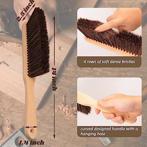 2 Pieces Woooden Dust Brush Hand Broom Bench Brush with Long Wood Handle Whisk Broom Soft Bristle Brush for Counter Bed Sofa Car Fireplace Clothes Household Cleaning - color: Khaki