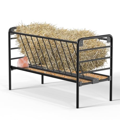 Livestock Hay Feeder 60 Gallon | 2 in 1 Heavy Duty Livestock Feeder, Pasture Feeder, Metal Hay Feeder for Ponies, Goats and Sheep for Hay Feeding - size: 60 Gallon