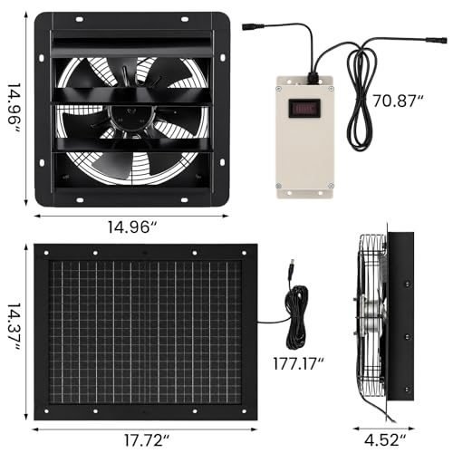 GROWNEER Solar Powered Exhaust Fan, 30W Solar Panel+12" High Speed Solar Powered Fans with Power Adapter, Waterproof Solar Fan with Bracket for Shed, Chicken Coop, Greenhouse, Attic - style: 12 Inch with Solar Panel
