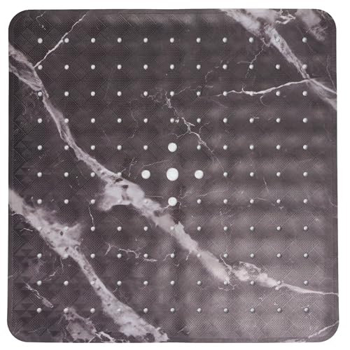 ENKOSI Square Shower Mat 21 x 21 – Anti Slip Shower Mat with Secure Suction Cups and Drain Holes – Square Shower Stall Floor Mats with Black Marble Design (Marble Black 21x21) - color: Marble Black