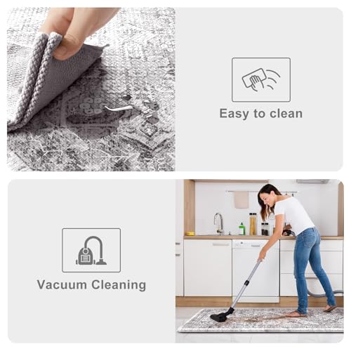 KIMODE Anti Fatigue Kitchen Mats, 2 PCS Cushioned Kitchen Rugs and Mats | Waterproof Kitchen Floor Mats Non Slip, Boho Comfort Foam Standing Mat for Laundry, Office, Sink, Grey Brown 17"x47"+17"x29" - color: Grey/Multi, size: 17.3" x 47"+17.3" x 29"--0.47