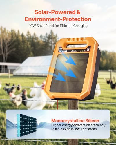 VEVOR Solar Fence Charger, 0.3J 8 kV Solar Powered Fence Charger, Weather-Resistant Electric Fence Energizer Kit, 7 Days Runtime, for Livestock, Poultry, Garden Protection - size: 0.3J
