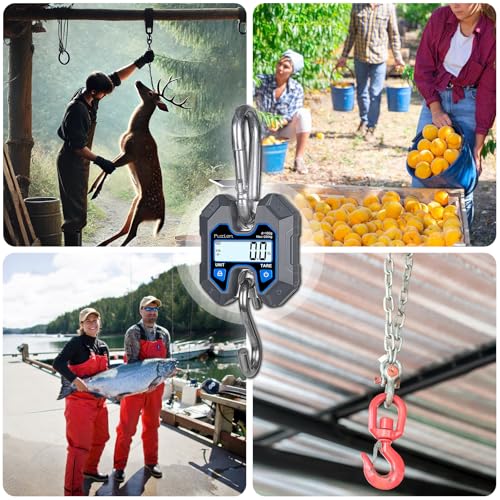 Fuzion Hanging Scale 440lb/200kg, Mini Crane Scale w/Stainless Steel Hook | No Setup Required, Hold/Tare Function, Large Display, Digital Hanging Scales for Weighing Animals, Hays, Fish, Travel Luggage - color: Grey+Blue, size: 440LB