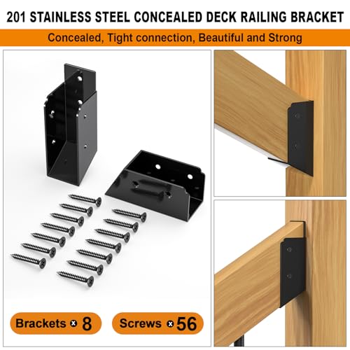 30° Stair Angle Stainless Steel Deck Railing Brackets Connectors for 2"x4" | Actual 1.5"x3.5" Railing Wood Post Stair Fence Railing Connectors with Coated Wood Screws, 8 Pair. - style: 16PCS