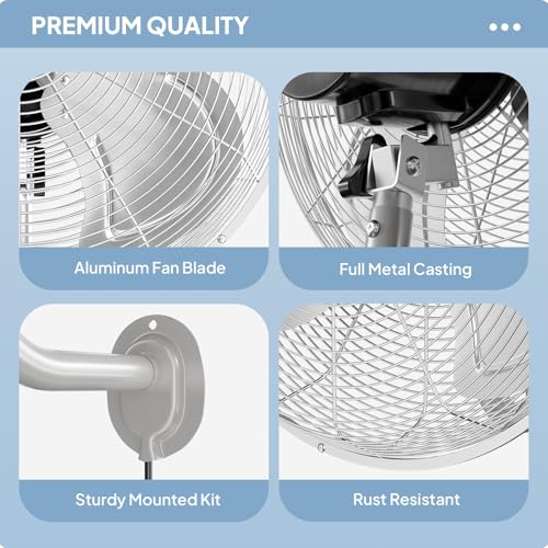 Bonnlo Industrial Wall Mounted Fan, 3-Speed Settings & Max 4600 CFM, 18 Inch Oscillating Fan with Aluminum Blades & Copper Motor for Patios, Garage & Shop, UL Certified - size: 18 Inch
