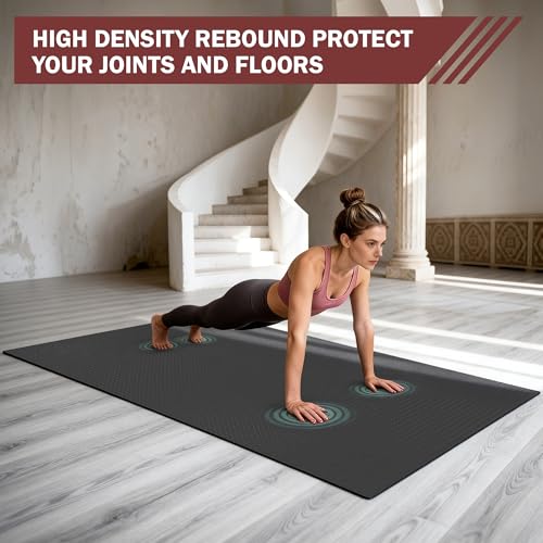 Stepwaver Extra Large Exercise Mat, 6'x4'/ 7'x5'/ 8'x5'/ 9'x5'/10'x5' (6mm) | Non-Slip, Ultra Durable, Shoes-Friendly, High-Density, Thick Workout Mat for Home Gym, Cardio, Jump Rope, MMA, Weights - size: 10'×5'×0.25"