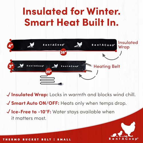 RentACoop SM Thermo Bucket Belt Chicken Waterer Heater with Insulated Wrap - size: Small