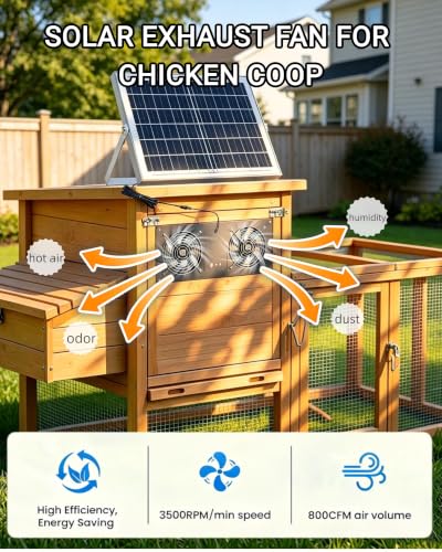 Solar Powered 2 Fan with 18000mAh Battery & Timer for Chicken Coop | Small Solar Exhaust Fan, 40W Quiet, Waterproof, High Airflow for Outdoor, Greenhouse, Sheds,Pet Houses Ventilation Equipment - size: 16 inches