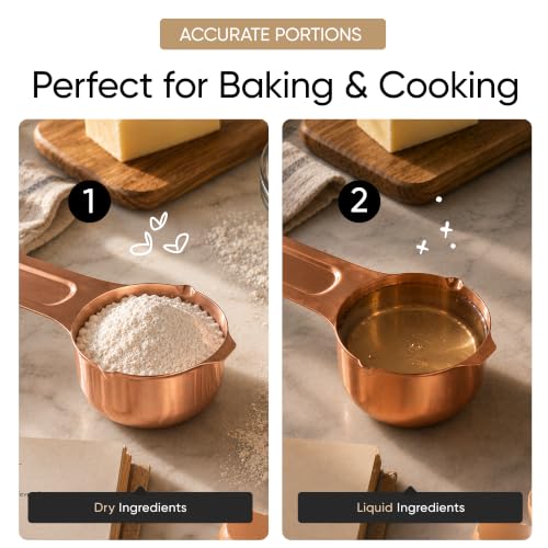 Color Up ½ Cup Measuring Cup (120 ml) – Premium Copper Stainless Steel, Accurate for Wet & Dry Ingredients, Embossed Markings, Easy-Pour Spouts, Dishwasher-Safe, Kitchen Essential - size: 1/2 Cup (120 ml) Copper