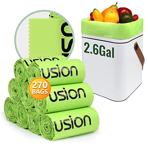 GreFusion Compostable Trash Bags, Small 2.6 Gallon, 270 Count, 0.72 Mils Thick, Eco Friendly, ASTM D6400 & BPI Certified, Composts Food Scraps, No Leaks - color: 2.6G-270count