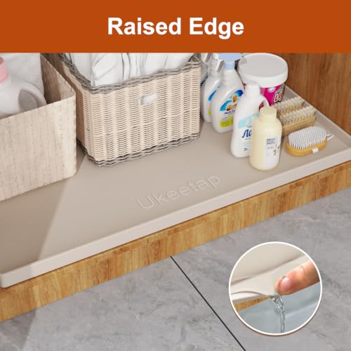 22" x 19" Extra Thick Silicone Mat Waterproof with Raised Edge, Beige | Under Sink Mat for Kitchen & Bathroom, Kitchen Cabinet Liner, Multi-Purpose for Storage & Protection - color: Beige, size: 22"L x 19"W