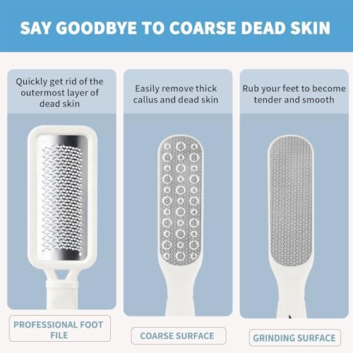 Fu Store 2 Pack Foot Files Callus Remover Foot Rasp Dual Sided Foot File | Stainless Steel Surface Pedicure Tools Professional Scrubber Premium for Feet Care Remove Hard Skin - color: White