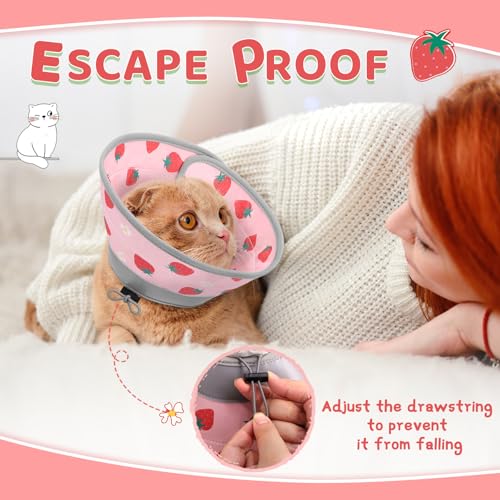 Cat Cone Collar Soft to Stop Licking, Adjustable, Foldable Lightweight Kitten Cones After Surgery Recovery for Cats & Kittens, Cat Cone Alternative, Easy Eating (Pink, S) - color: Pink, size: S