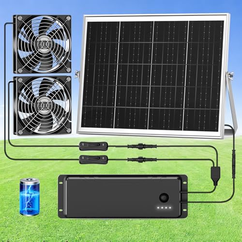 Solar Fan with Battery, 5.5" Solar Fan for Greenhouse & Chicken Coop, Rechargeable Solar Fans for Outside, Solar Powered Exhuast Fans for Outdoor Doghouse Shed Circulation Ventilation Cooling - size: 5.5" Fan Large