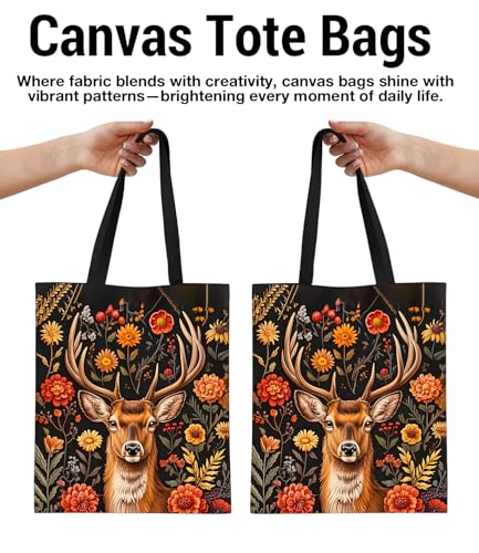 Vintage Botanical Animal Canvas Tote Bag for Women, Aesthetic Floral Animal Reusable Shoulder Bag for Shopping - color: 17