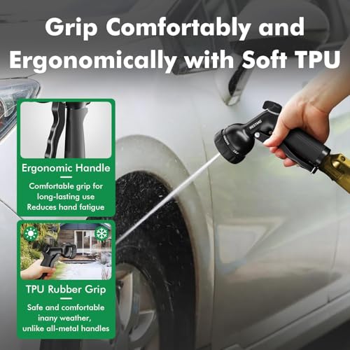 RESTMO Garden Hose Nozzle, Heavy Duty Water Hose Nozzle with 7 Adjustable Spray Patterns, High Pressure Hand Sprayer with Flow Control, for Watering Plants & Lawns, Washing Cars & Pets, Flash Black - color: Flash Black