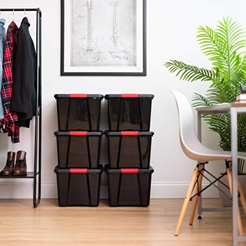 IRIS USA 6-Pack 40 Quart Storage Bins with Lids, Black | Black finish conceals stored items. Perfect for moving, blankets, clothing, and garage storage. Nestable design saves space - size: 40 Qt, style: 6 Pack
