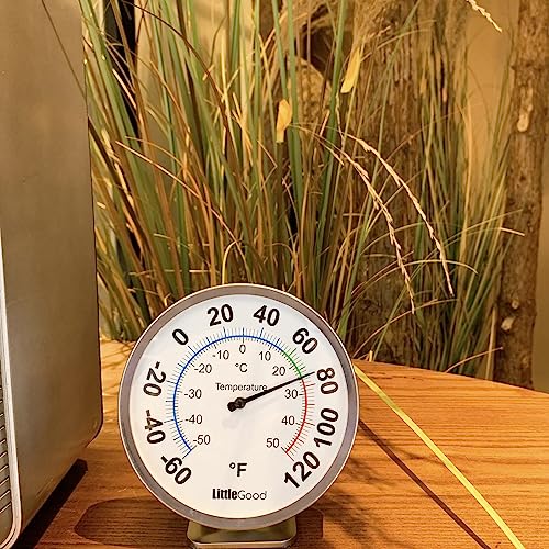 5” Indoor Outdoor Thermometer - Analog Thermometer gauges for Temperature Updated, Round Dial Metal Wall Thermometers Large Numbers for Home, Patio, Room, Greenhouse, Garage, Decorative