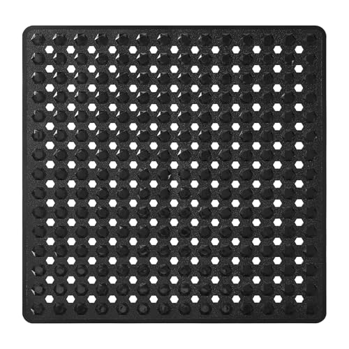 Yimobra Square Shower Floor Mat Non Slip, 21"X21" Machine Washable Bath Tub Mat, Soft on Feet, Bathmat with Drain Holes and Suction Cups, Fast Draining, Black - color: Black, size: 21 X 21 Inch