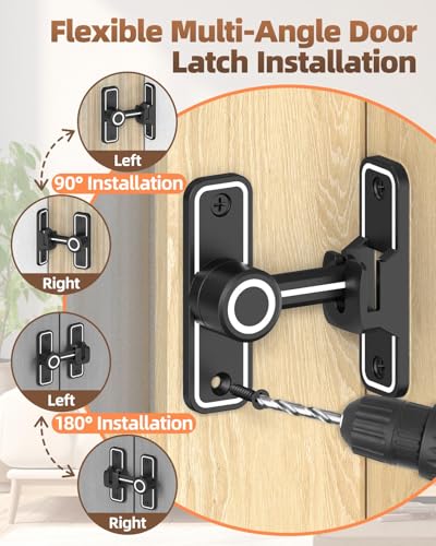 90/180 Degree Heavy Duty Barn Door Lock, Glow Black, 4 Pack | Thickened Zinc Alloy, Anti-Corrosion Coating, 3mm Spacer, Left Or Right Installation, For Sliding Doors, Shed And Bathroom - color: Luminous Black-4PCS