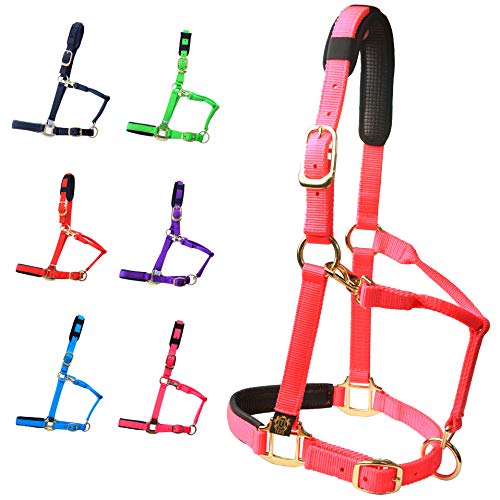 T TEKE Adjustable Horse Halters by Heavy Duty Soft Nylon, Padded with Anti-rubbing Waffle Neoprene on Both Crown & Nose - color: Pink, size: XXS Pony